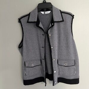 Blast Petite Medium Black White Striped Button Front Vest Rhinestone PM